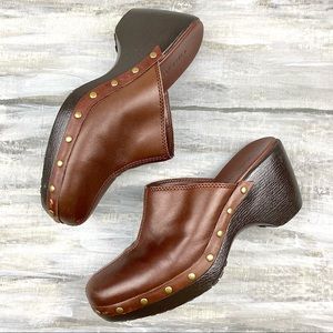 Brown Leather Clogs Cherokee “Blanche” Y2K Chunky Studded Slip-On Mules 6M